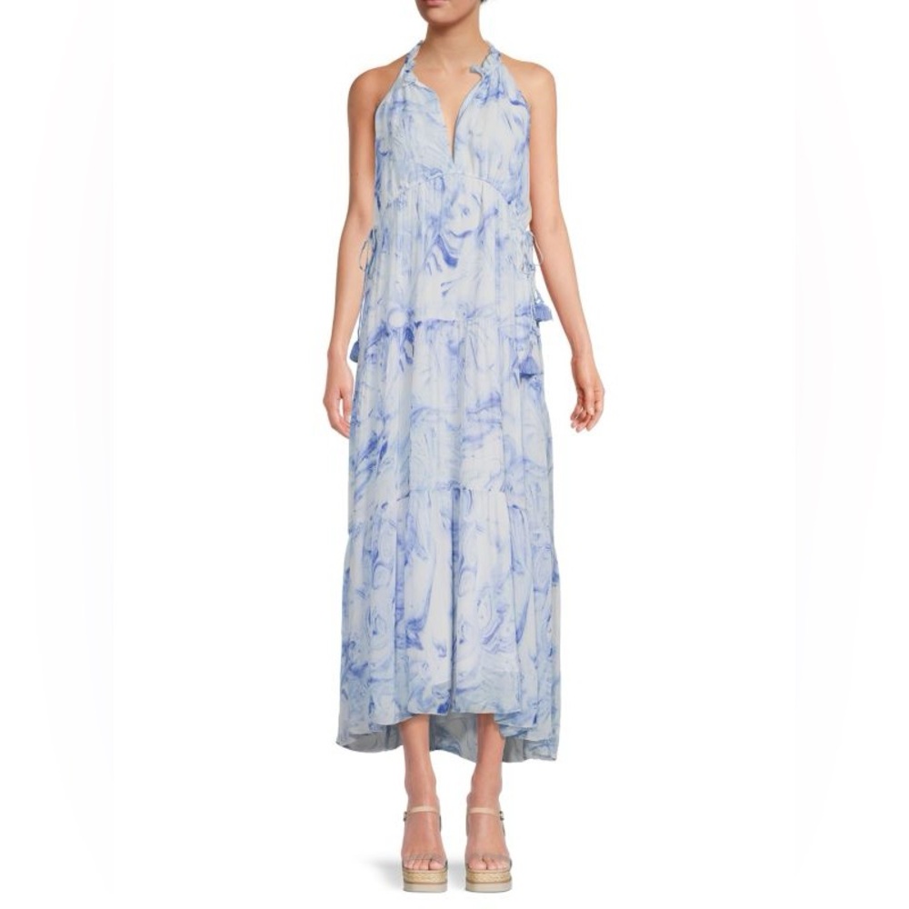 SAYLOR Annela Marble Print Tiered Midi Dress XS